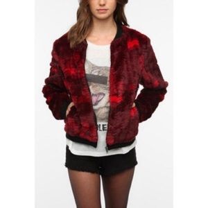 Silence & Noise Red Faux Fur Jacket GUC Small